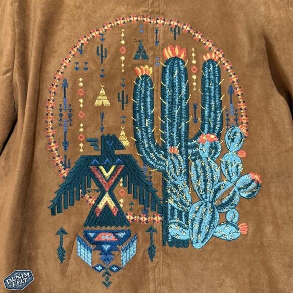 ANDRÉE by UNIT Tan Suede Fringe Jacket w/ Embroidered Cactus &Thunderbird Design - Picture 12 of 16